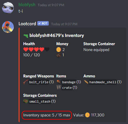 inventory command inventory space
